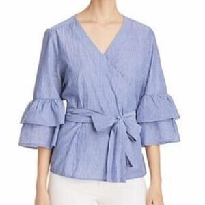 Beach Lunch Lounge Blue Tiered Sleeve Arianna Wrap Top Size S